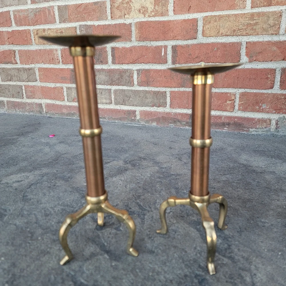 Vintage Copper and Brass Candleholder Set Century Distinctive GIfts